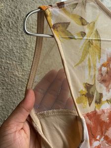 Beige Floral Print Sleeveless Top