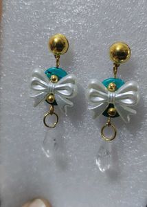 Handmade Elegant Pearl and Red Stone Drop Earrings