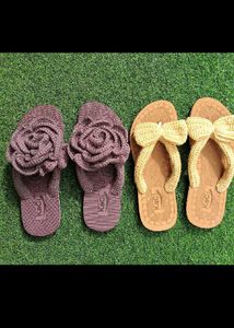 Cute Crochet Flower & Bow Flip Flops