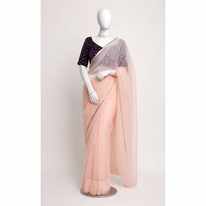Designer Peach  Sequin Saree without Blouse