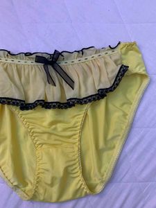 Cute Yellow Ruffled Briefs with Black Lace Trim