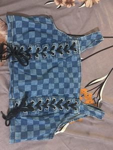 Chic Blue Checkered Crop Top