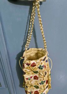 Embroidered Potli Bag with Beaded Handle