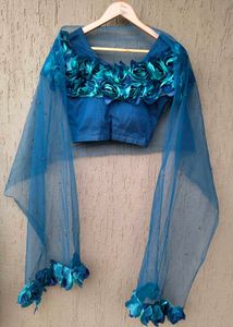 🦚 Ocean Blue 3D Floral Lehenga Choli Set ✨