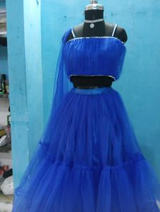 Royal Blue Tulle Crop Top &amp; Skirt Set