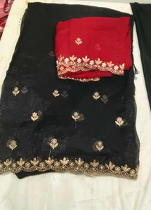 Black red party wear saree