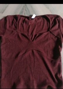 Maroon V-Neck Knit Top