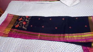 Elegant Black Saree with Pink Border
