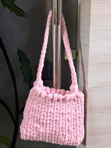 Cute Pink Knitted Pouch Bag