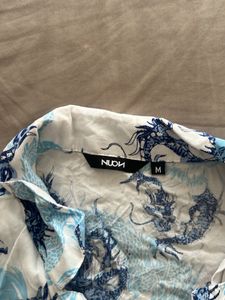 Blue Dragon Print Cropped Shirt