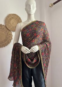 Chic Floral Print Pleated Scarf