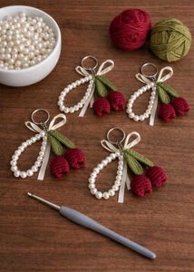 Handmade Cherry Tulip Pearl Keychain 🌷🌹❤️