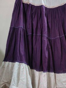Purple And White Long Flared Skirt