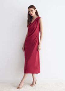 Elegant Red Draped Neck Sleeveless Dress