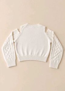 IVORY WHITE CABLE KNIT V-NECK CROPPED SWEATER
