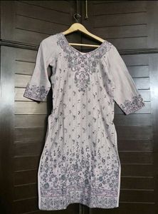 Grey Printed Kurta with Dupatta