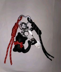 Leather Cat braided Keychain Set with accessories