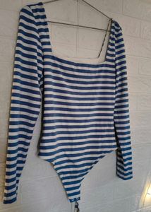 Blue &amp; White Striped Long Sleeve Bodysuit