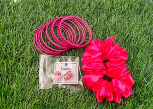 Blue Bangles, Scrunchie &amp; Stud Earrings Set