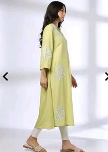 Lime Green Kurta with Embroidery from Ajio