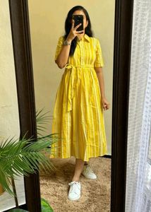 Yellow Striped Midi Dress