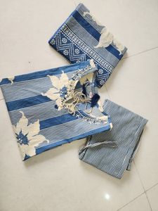 Blue Floral Striped Kurta Set