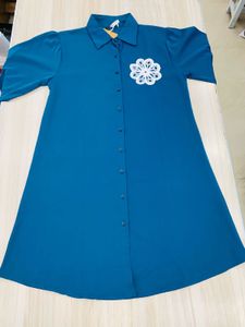 Chic Blue Button-Up Midi Dress