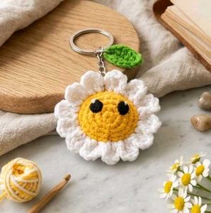 Cute Crochet Daisy Flower Keychain