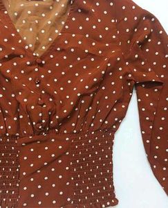 Cute Crop Polka Dot Long Sleeve Top