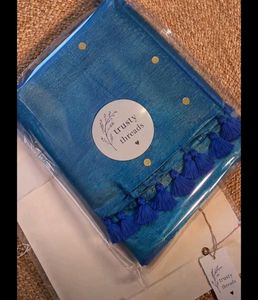 Royal Blue Tissue Silk Saree with Elegant Tassels