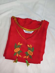 Red Designer Kurti Length is 42" Approx