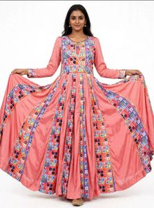 Peach 6-Metre Flare Frock with Dupatta – Multicolo