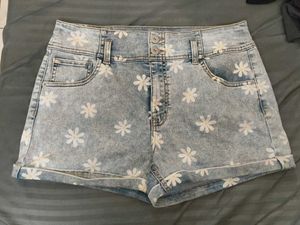 Daisy Print Denim Shorts