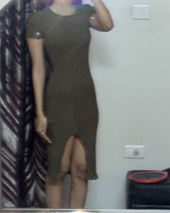 Ribbed Midi Dress with High Slit