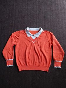 Orange Collared Knit Crop Top for Women
