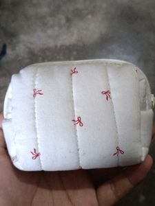 Cute White Cosmetic Pouch with Beads