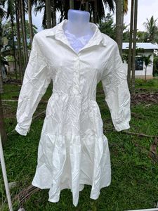 White Tiered Shirt Dress