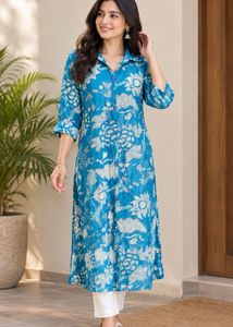 Blue Floral Print Kurta