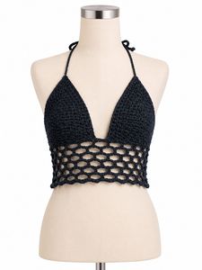 Black Crochet Halter Bikini Top