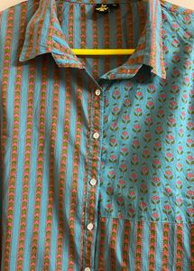 Women's Cotton Ikat Printed Casual Shirt Style Kur