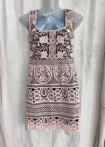639. Pink Crochet Lace Mini Dress