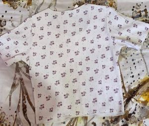 Cute Floral Print Ribbed Top