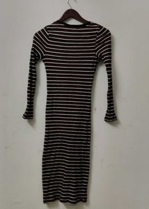 Striped Ribbed Long Sleeve Midi Dress