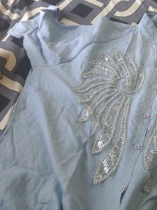 Light Blue Beaded Angel Wing Shirt