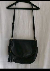 Stylish Black genuine Leather Bag with T