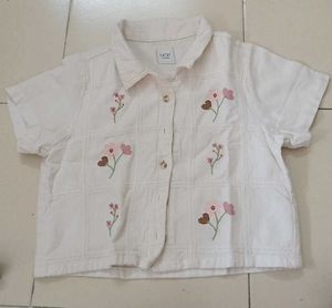 White Embroidered Short Sleeve Shirt