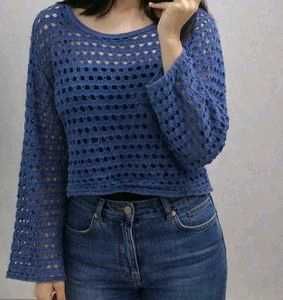 purple Knit Openwork Sweater