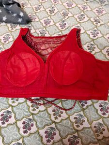 Stunning Red Beads Moti Hand Embroidered Blouse