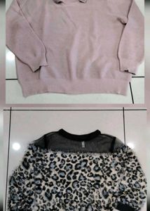 Cozy Pink Sweater & Leopard Mesh Top