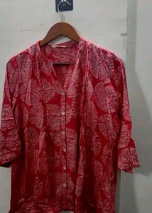 Chic Red Leaf Print short Kurta